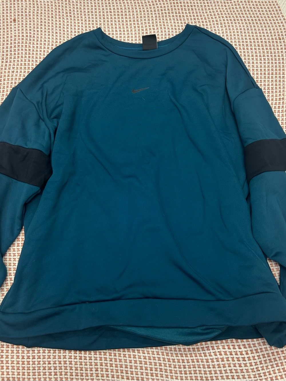 Womens Teal Nike Crewneck Pull Over Long Sleeve Top XL with Pockets